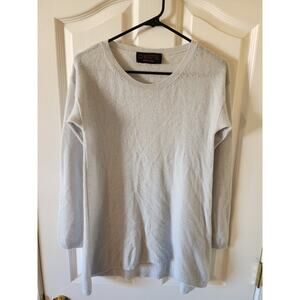 D'Este Made in Italy Medium 100% Cashmere Ice Blue Longline Crewneck Sweater